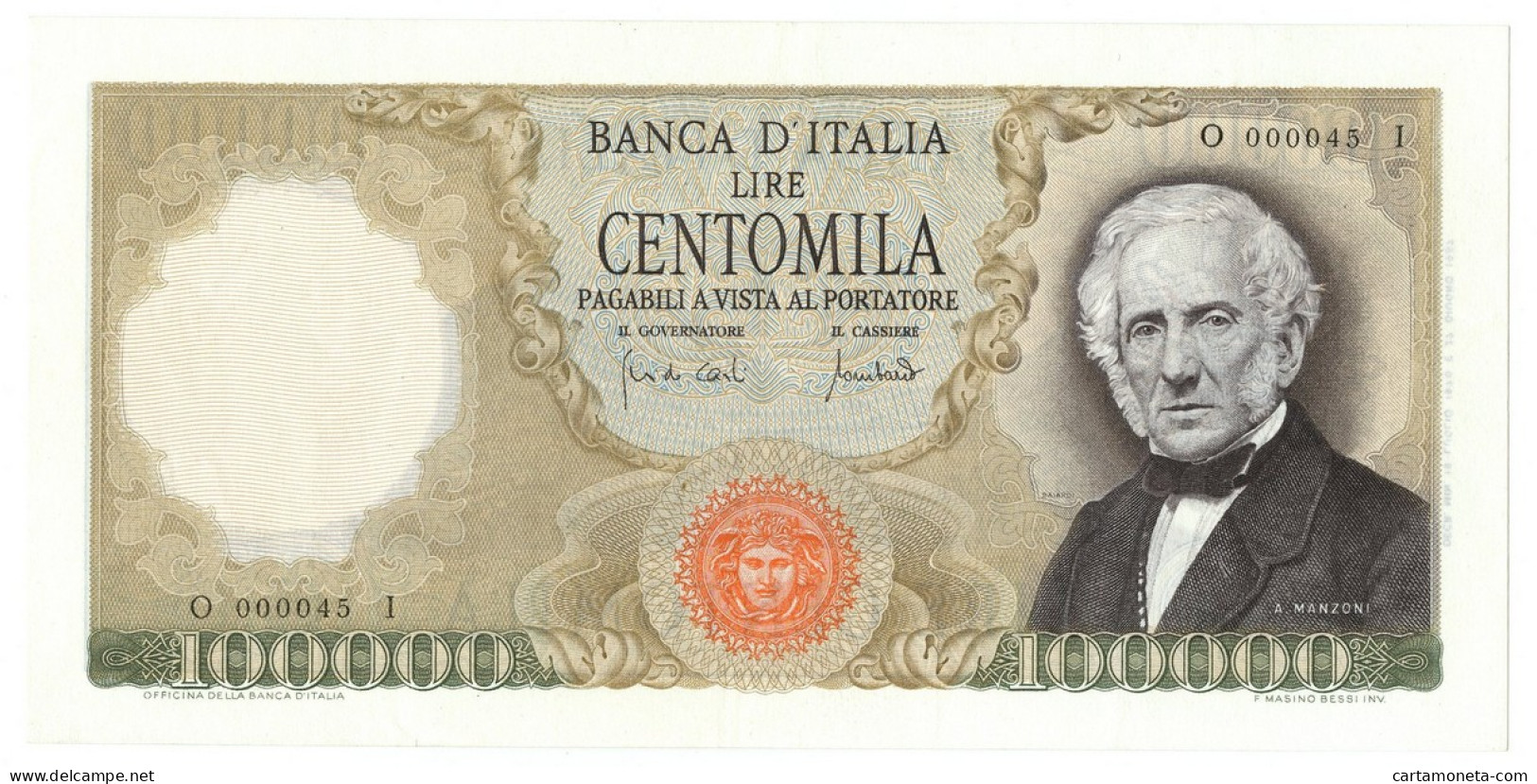 100000 LIRE ALESSANDRO MANZONI MEDUSA SENZA FIBRILLE 19/07/1970 SPL+ - Altri & Non Classificati