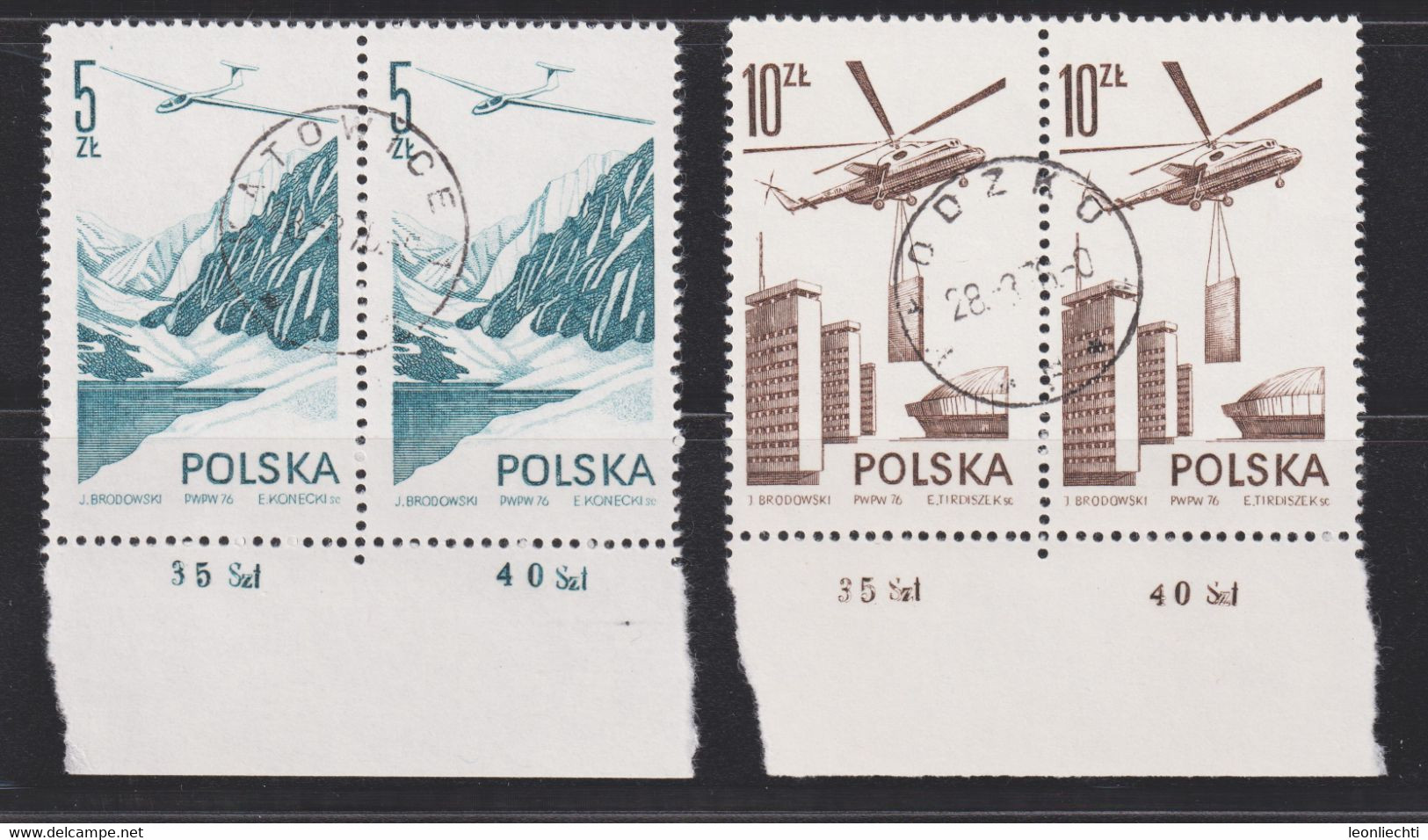 1976, Polen / Polska. Flugpost  Mi: PL 2437+2438°  / Y&T: PL PA 55+56°, Segelflugzeug Und Helikopter - Usados