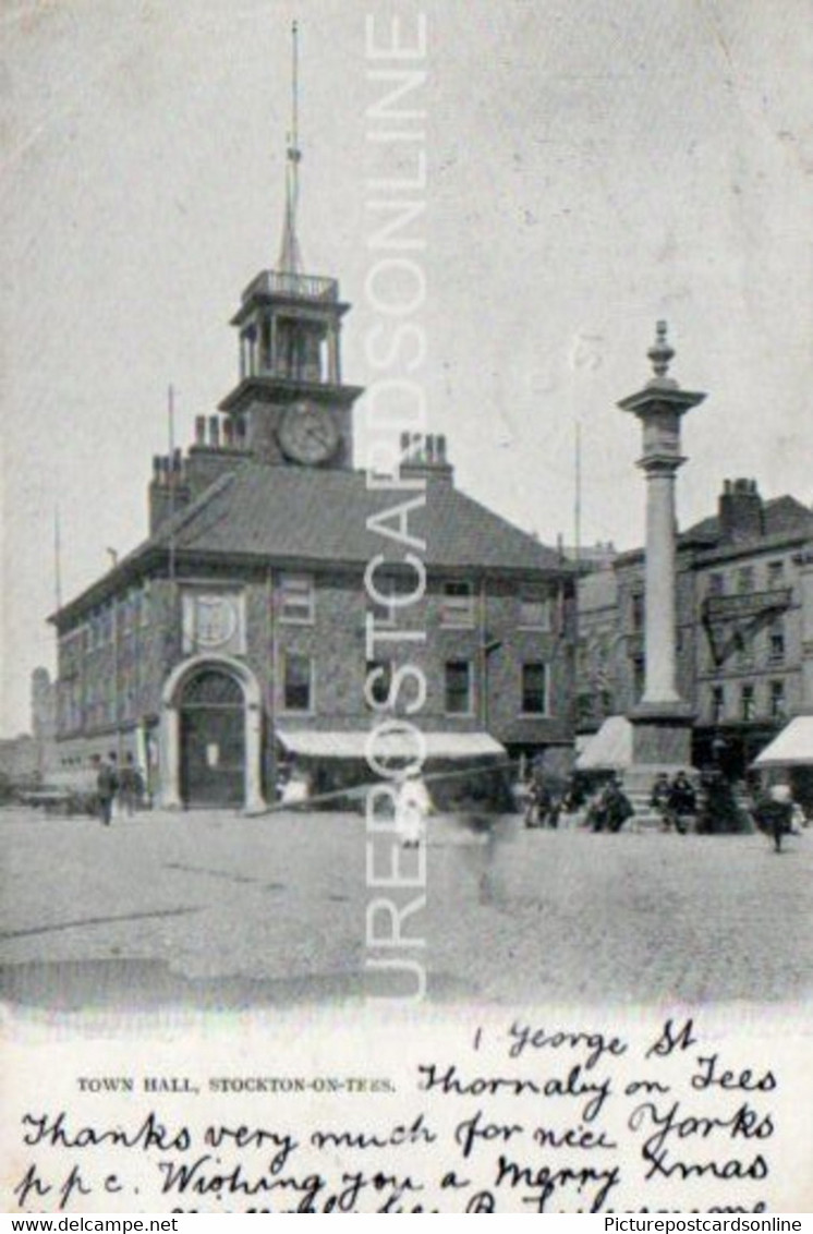 STOCKTON ON TEES TOWN HALL OLD B/W POSTCARD DURHAM 1902 - Stockton-on-tees