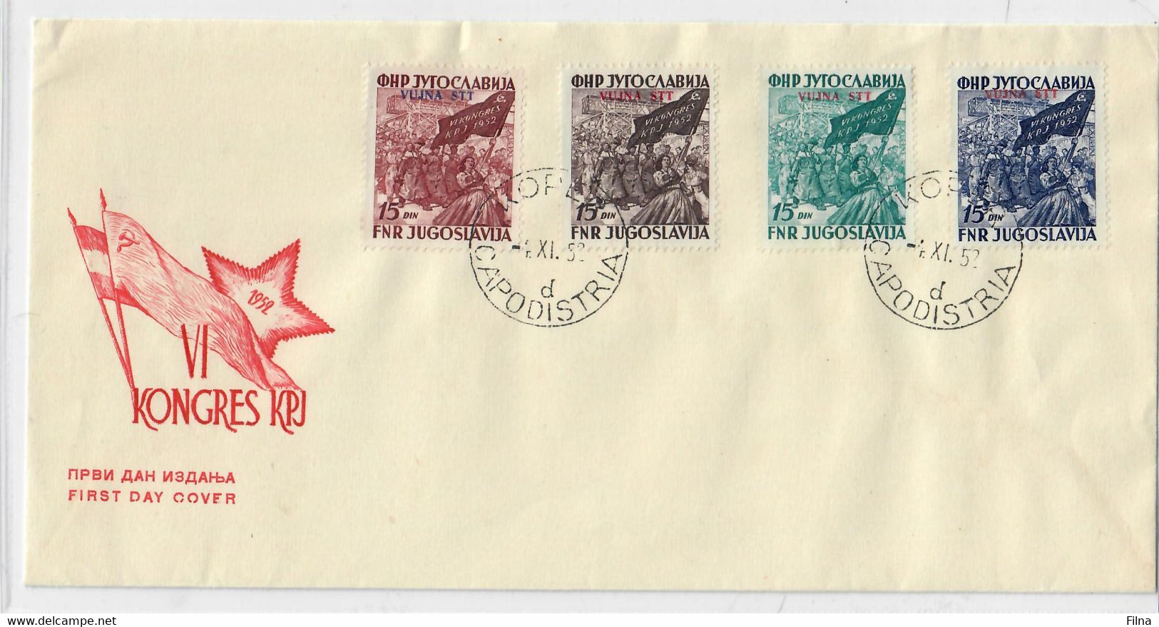 VUJA STT TRIESTE 1952 - 6 CONGRESSO DEL PARTITO COMUNISTA A ZAGABRIA  - FDC - Poststempel