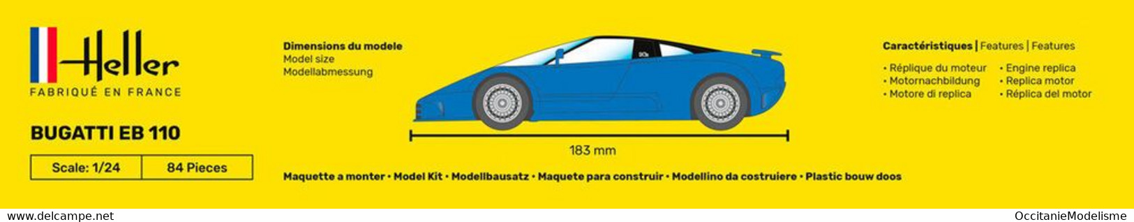 Heller - SET BUGATTI EB 110 Starter Kit + Peintures + Colle Maquette Kit Plastique Réf. 56738 NBO Neuf 1/24 - Auto's