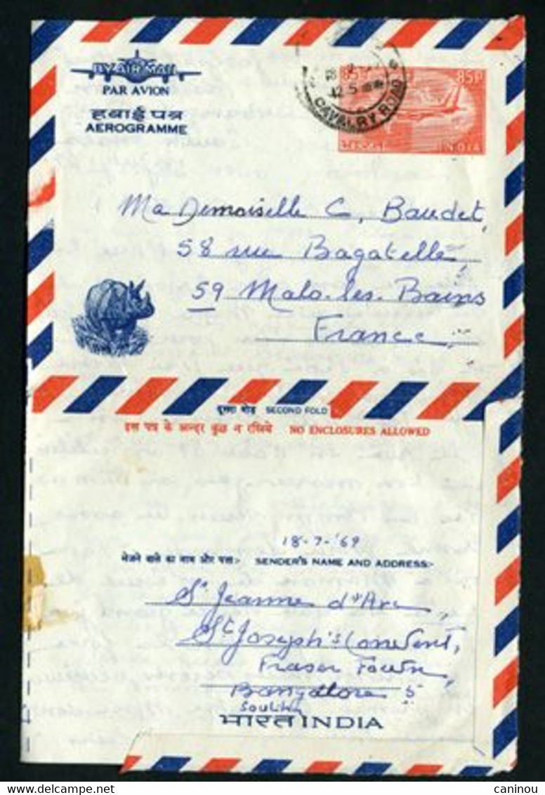 INDE AEROGRAMME AFFRANCHISSEMENT 85P RHINOCEROS 1969 - Airmail