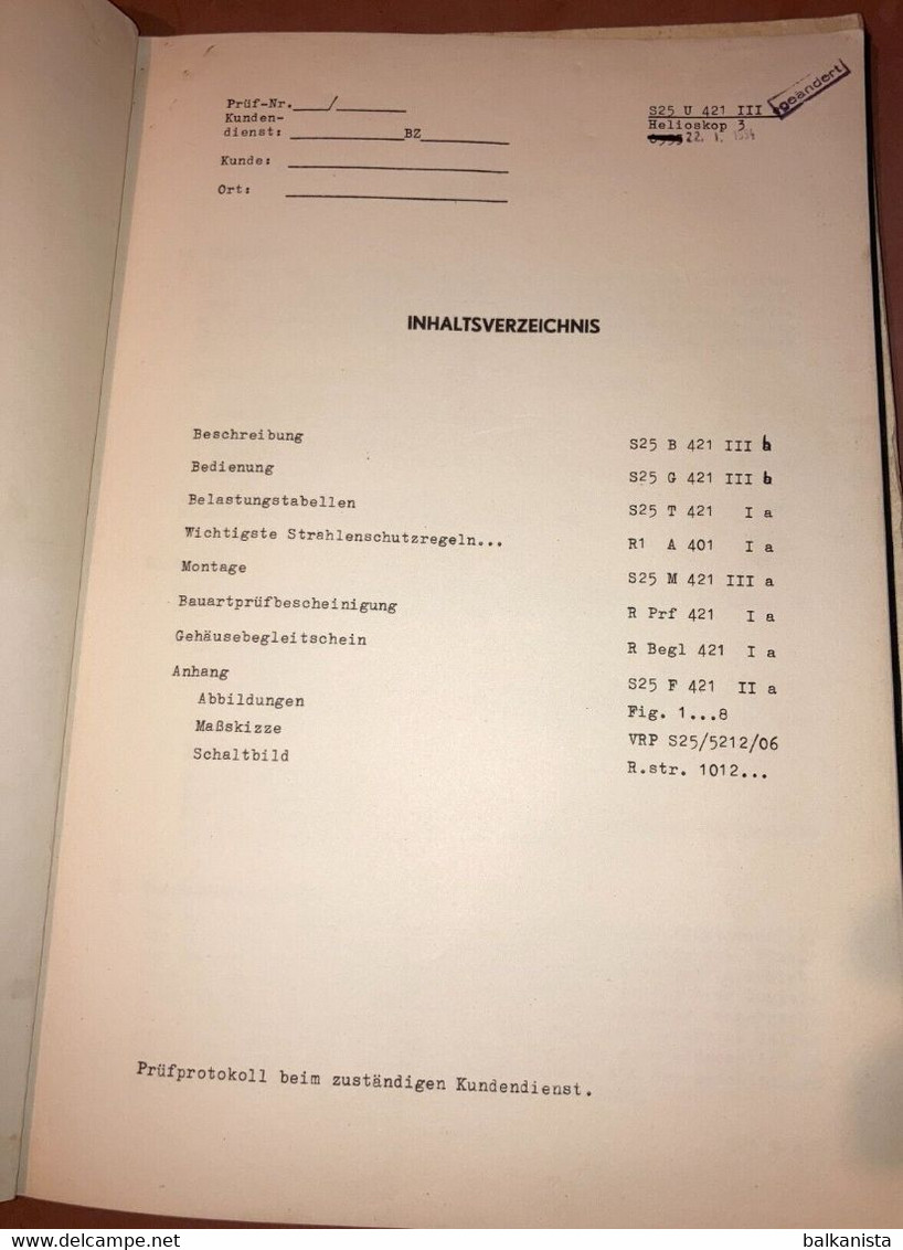 Siemens X-Ray Radiology - Helioskop 3 Gebrauchs-Anleitung 1950's Booklet - Maschinen