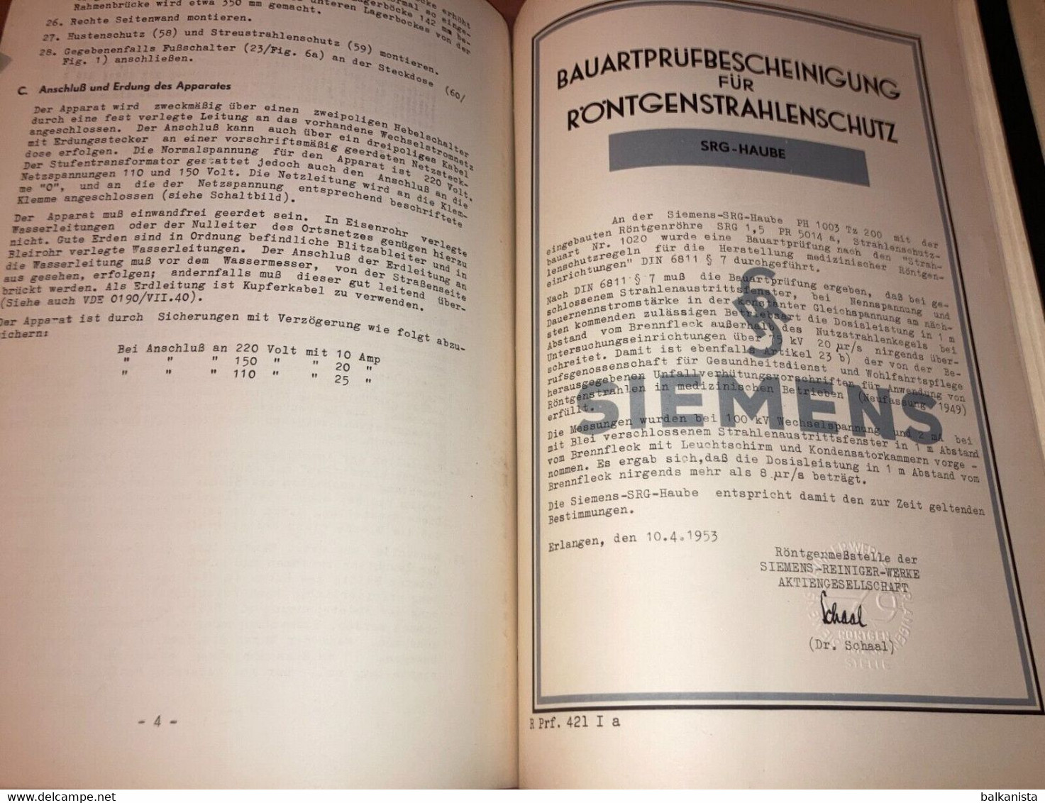 Siemens X-Ray Radiology - Helioskop 3 Gebrauchs-Anleitung 1950's Booklet - Macchine