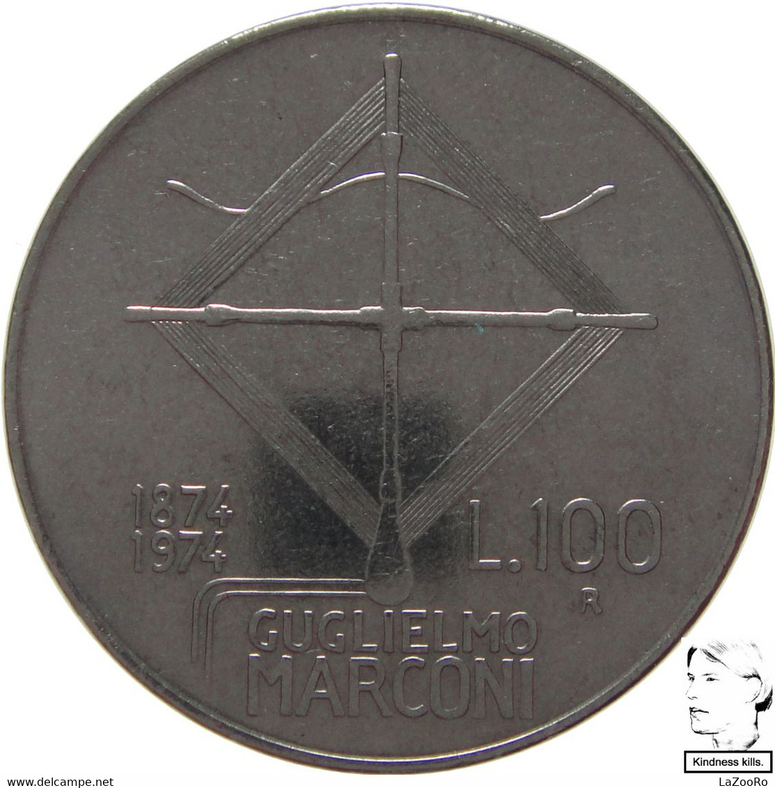 LaZooRo: Italy 100 Lire 1974 XF / UNC Guglielmo Marconi - Commémoratives