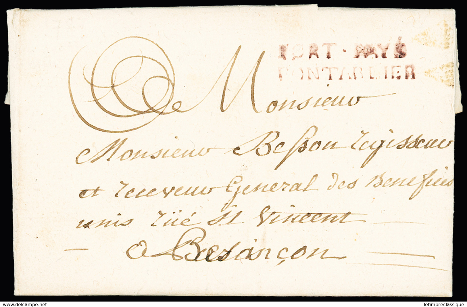 Lettre MP Lilas (!) "PORT PAYE / PONTARLIER" Sur Lettre Du 23 Août 1787 De Mouthe Pour Besançon, L. N°4 - Ind 28. RRR Et - 1849-1876: Période Classique