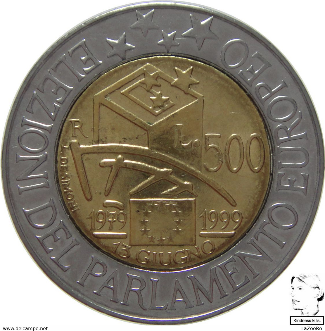 LaZooRo: Italy 500 Lire 1999 XF / UNC European Parliamentary Elections - Commémoratives