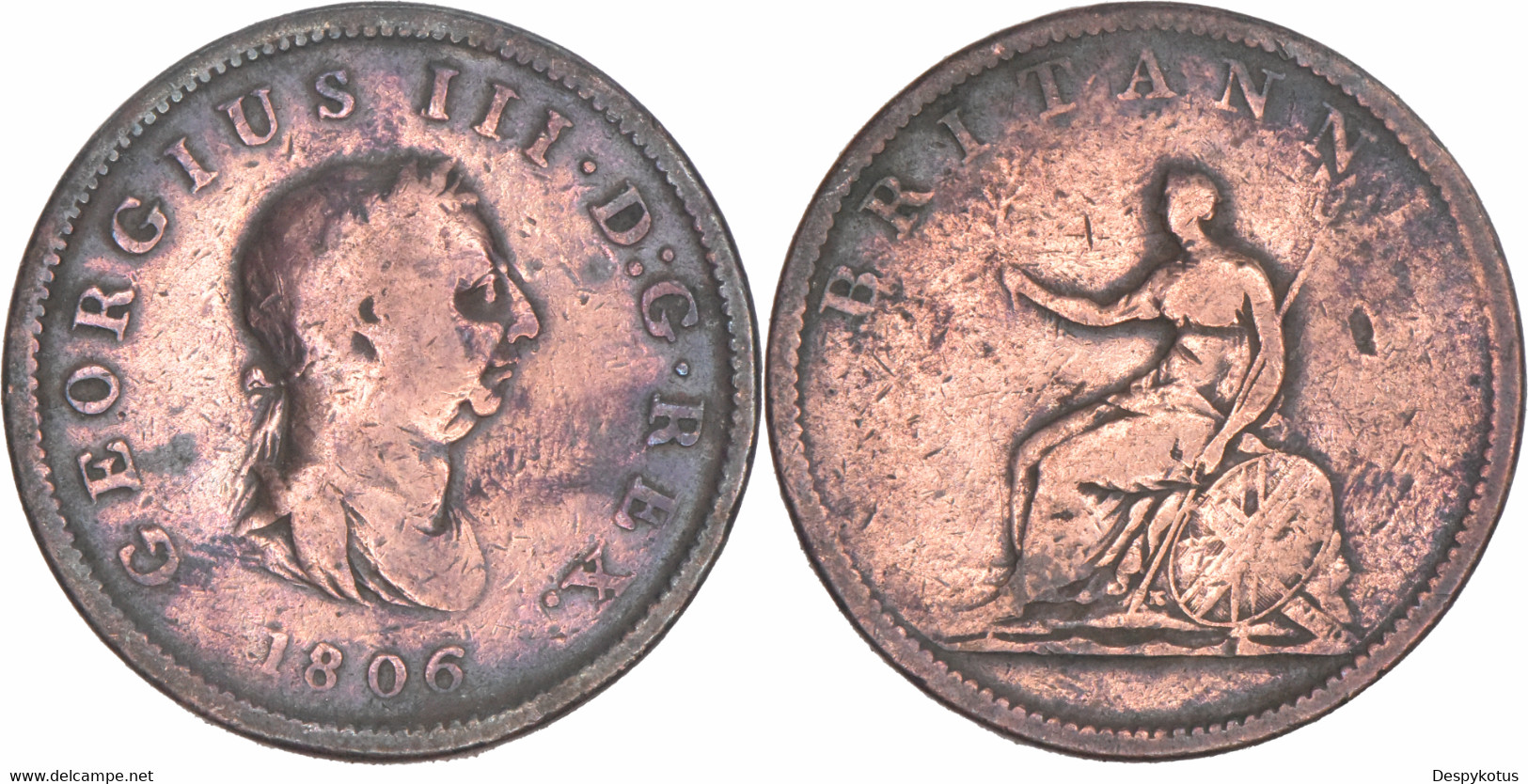 Grande-Bretagne - 1806 - 1/2 Penny - George III - 11-091 - B. 1/2 Penny