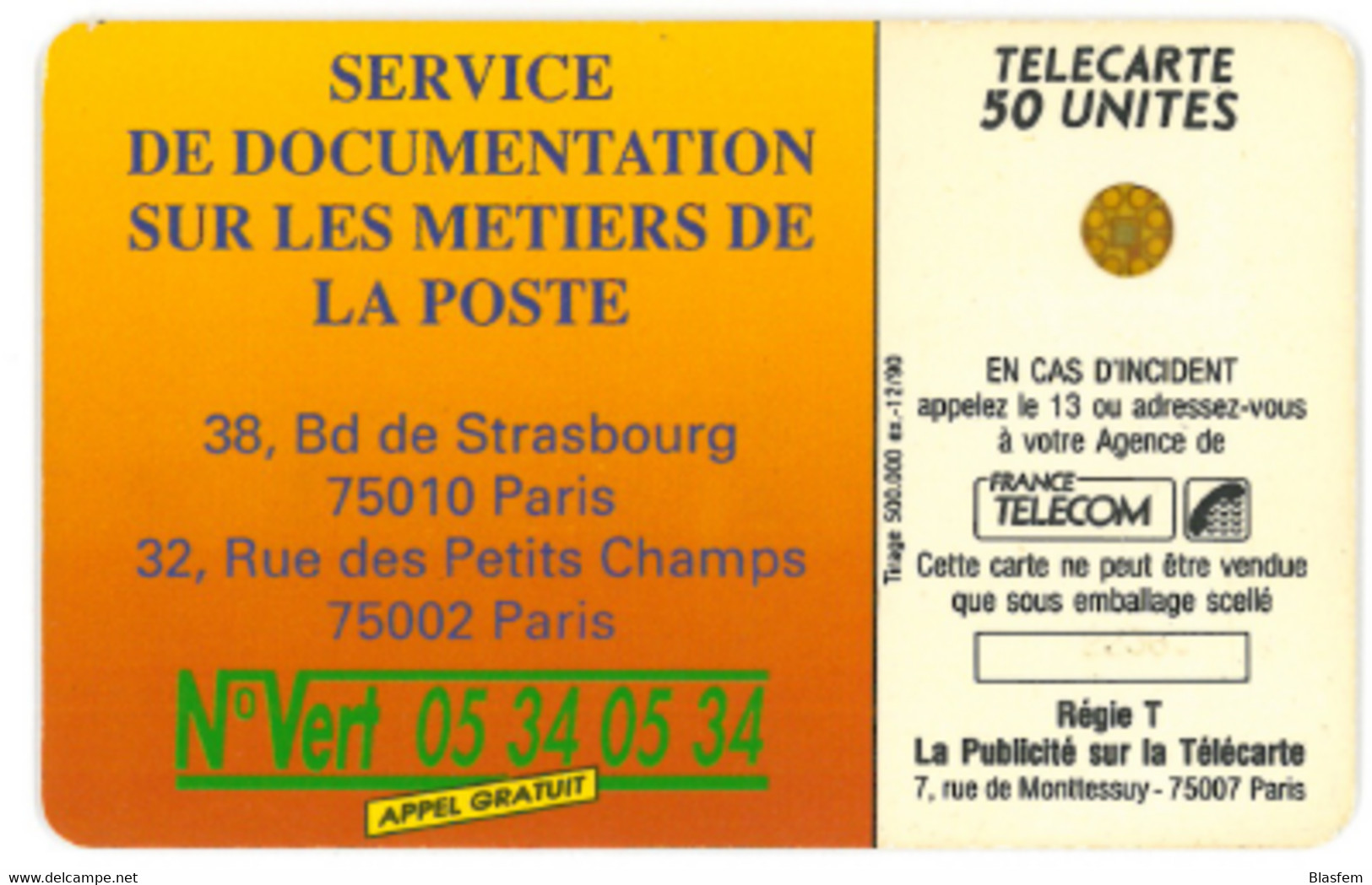 Télécarte 50 - Vivre En Ile De France Et Travailler à La Poste - SC4AB - 12/90 - 500 000 Ex - Très Bon état - 1990