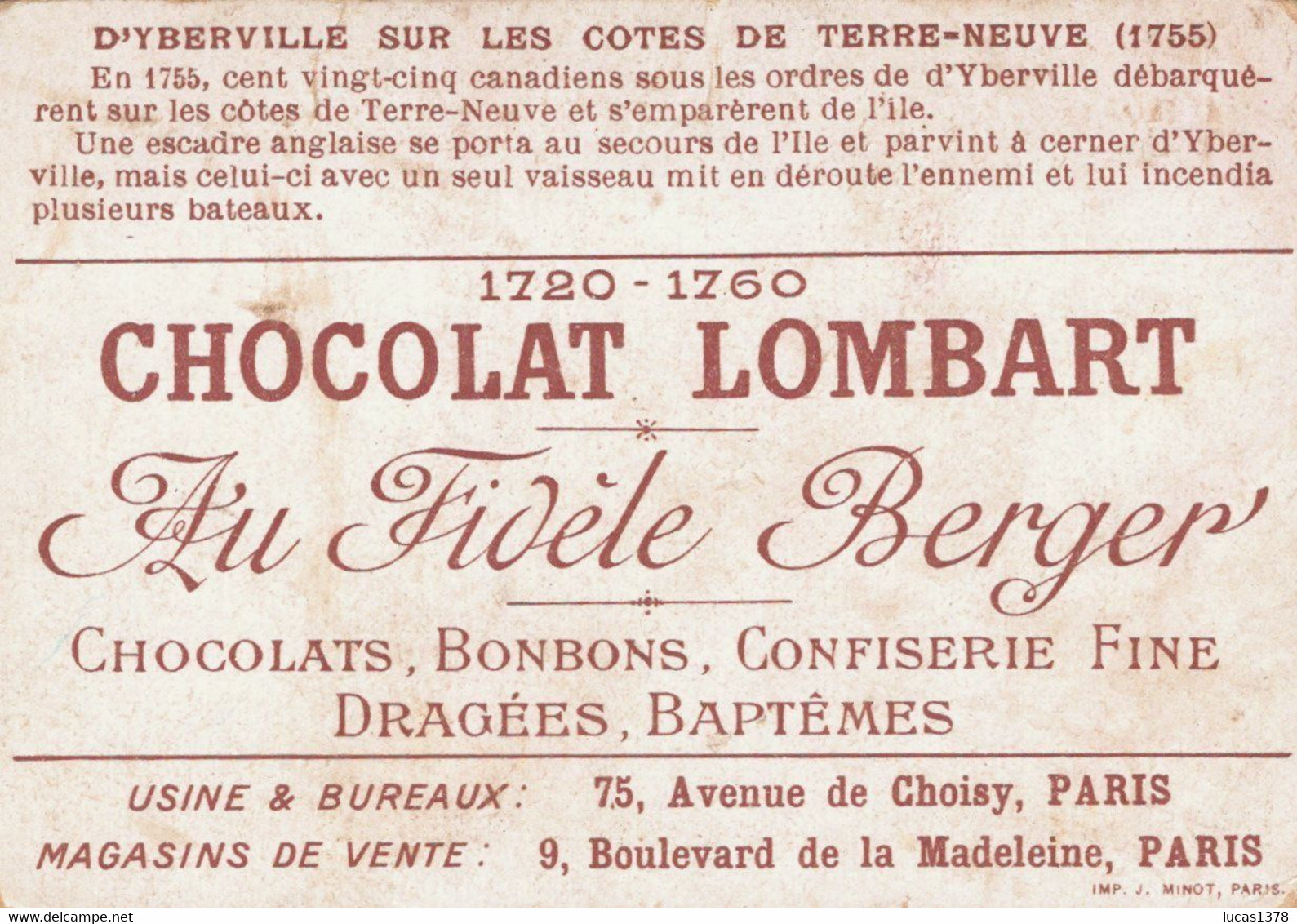 CHROMO  / CHOCOLAT LOMBART / D YBERVILLE SUR LES COTES DE TERRE NEUVE - Lombart