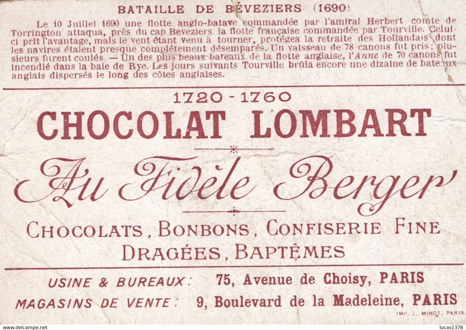 CHROMO  / CHOCOLAT LOMBART / BATAILLE DE BEVEZIERS - Lombart