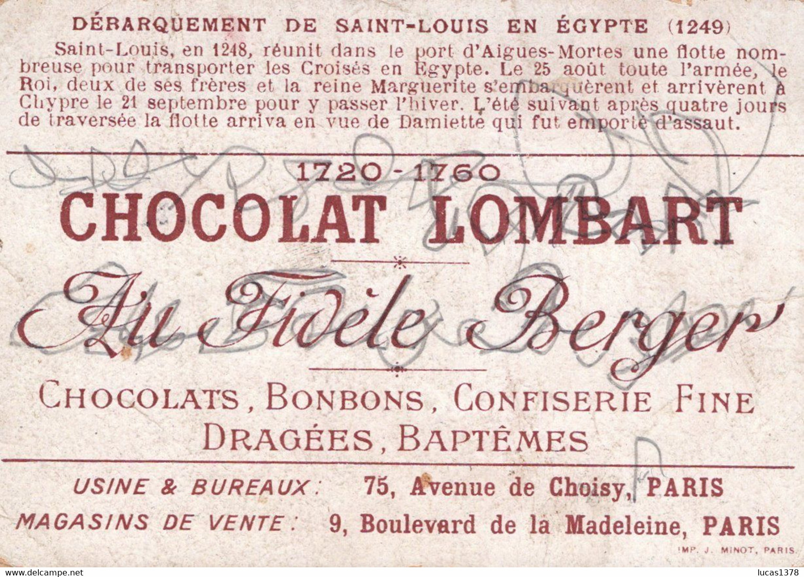 CHROMO  / CHOCOLAT LOMBART / DEBARQUEMENT DE SAINT LOUIS EN EGYPTE - Lombart