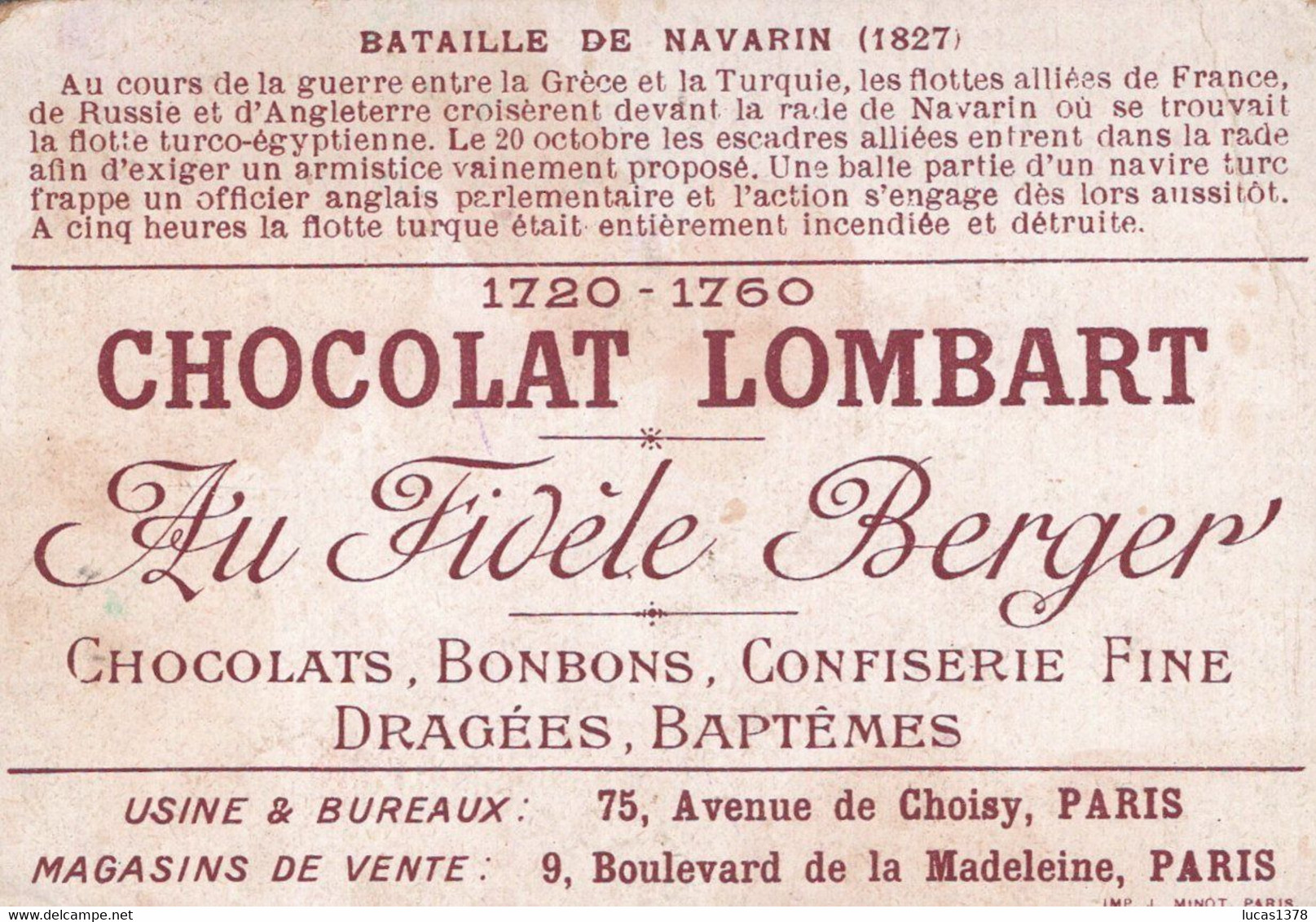 CHROMO  / CHOCOLAT LOMBART / BATAILLE DE NAVARIN - Lombart
