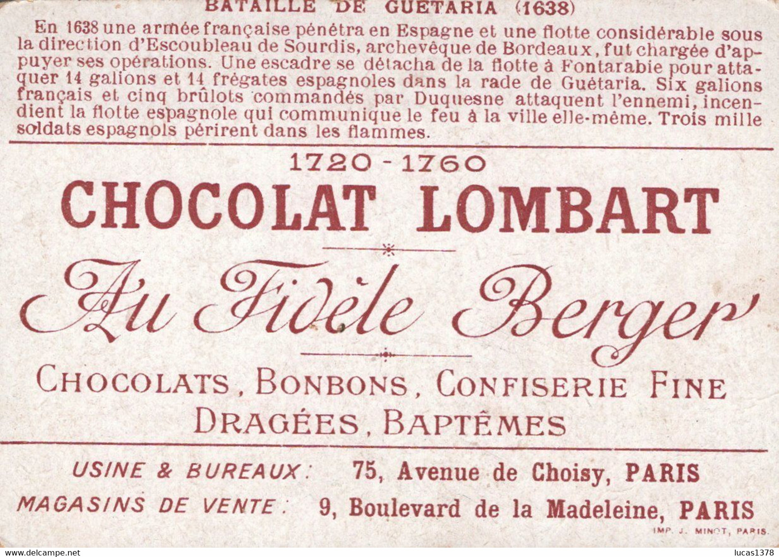 CHROMO  / CHOCOLAT LOMBART / BATAILLE DE GUETARIA - Lombart