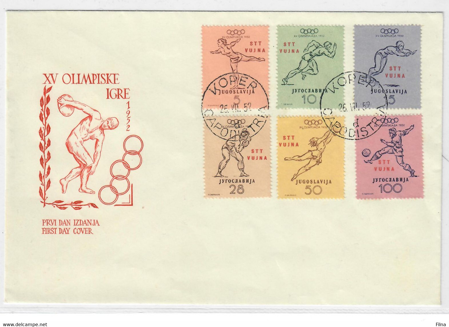 TRIESTE B VUJA 1952  - SPORT OLIMPIADI DI HELSINKI- SERIE COMPLETA SU FDC - Poststempel