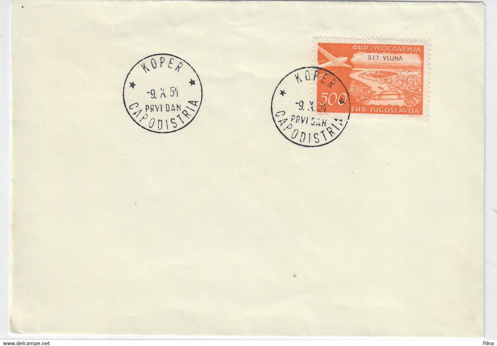 TRIESTE B VUJA 1954  - POSTA AEREA 500 D. ARANCIO -  FDC - Marcofilie