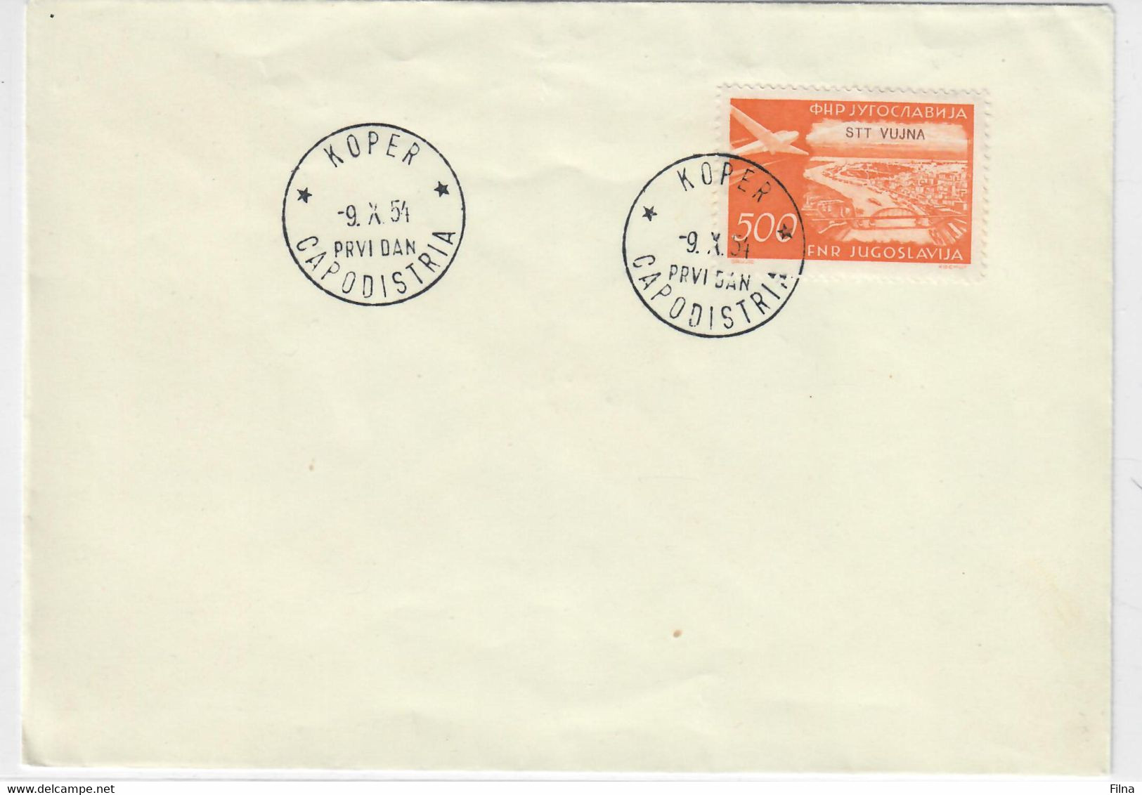 TRIESTE B VUJA 1954  - POSTA AEREA 500 D. ARANCIO -  FDC - Storia Postale