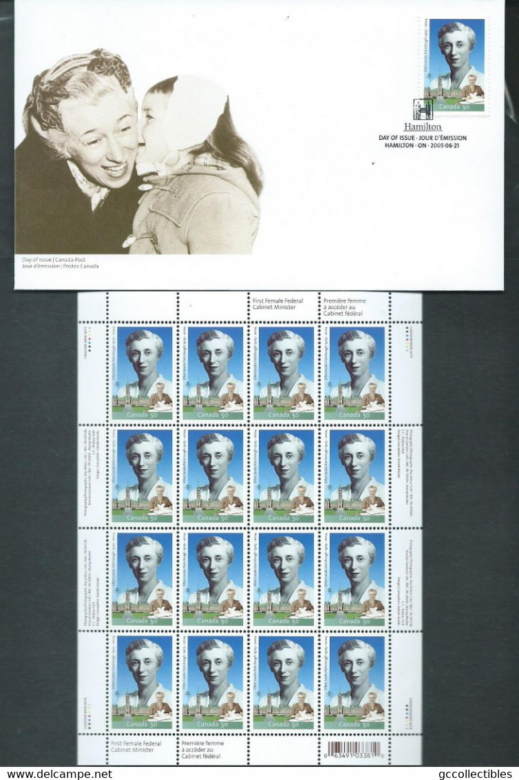 Canada # 2112 - Full Pane Of 16 MNH + FDC - Ellen Fairclough - Fogli Completi