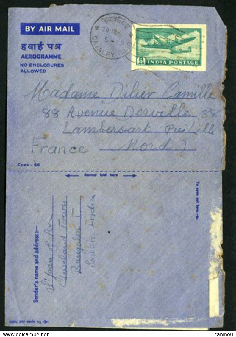 INDE AEROGRAMME AFFRANCHISSEMENT 8 AS  1954 - Poste Aérienne