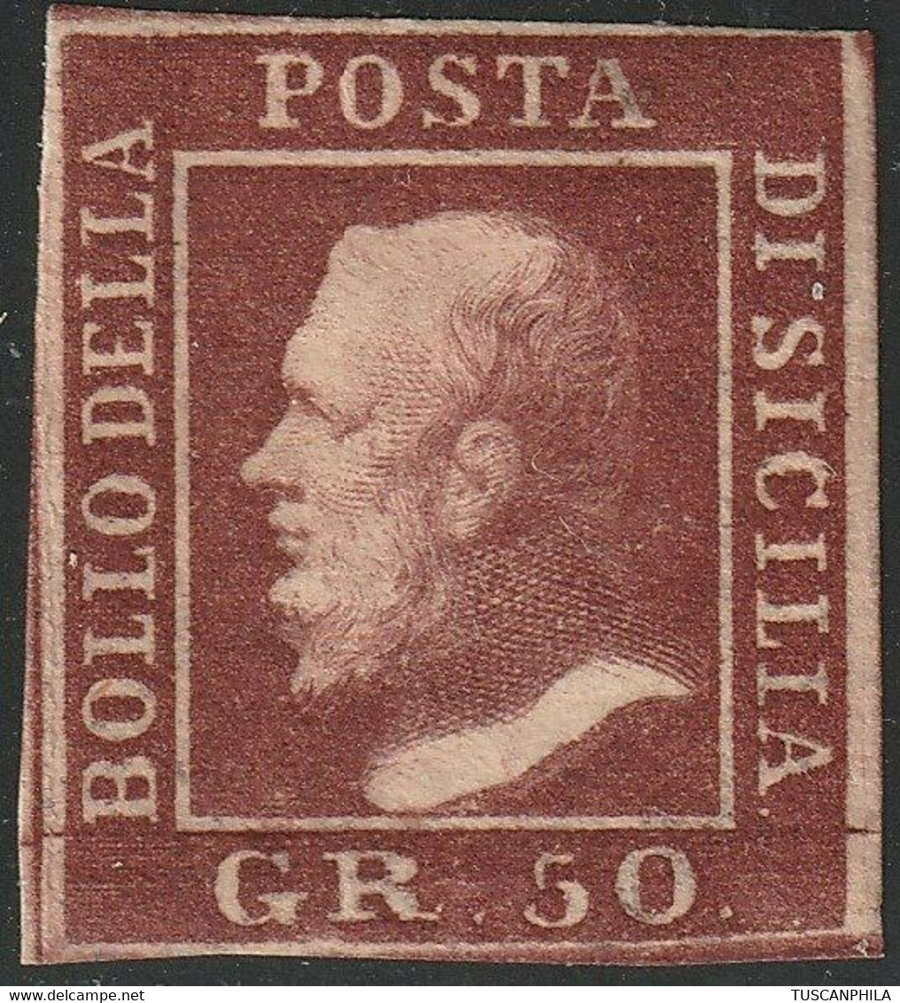 50 Gr. Lacca Bruno Oleoso Marginato Pos.55 Nuovo Con Piena Gomma Raro - Sassone N.14 - Sicilia