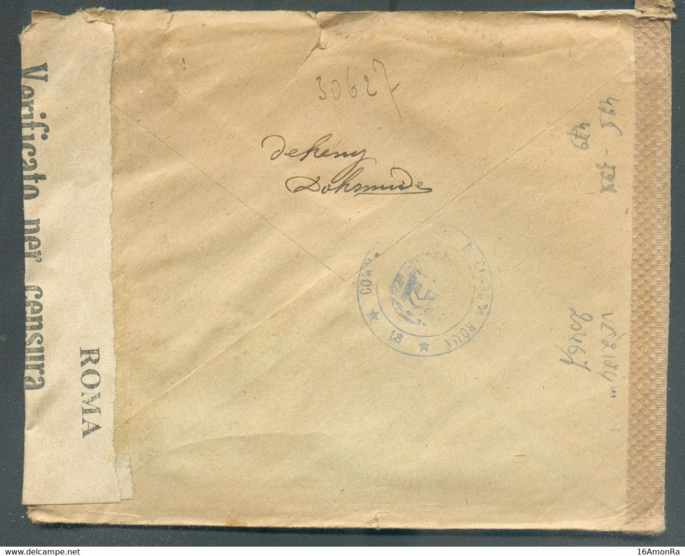 N°425-479-528 Obl. Sc DIKSMUIDE Sur Lettre Censurée Du 23-4-1942 Vers ROme Et Bande De Censure Allemande + Bande Verific - Storia Postale