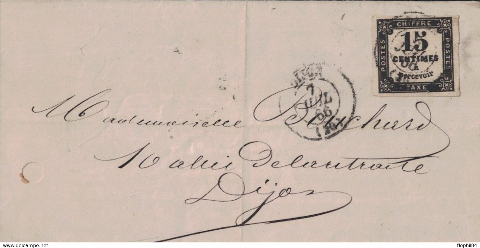 COTE D'OR - DIJON - TAXE N°3 SUR LETTRE DU 7 JUILLET 1866 - ENTETE HUISSIER L.A.. DARENTIERE - BELLES MARGES. - 1859-1959 Cartas & Documentos