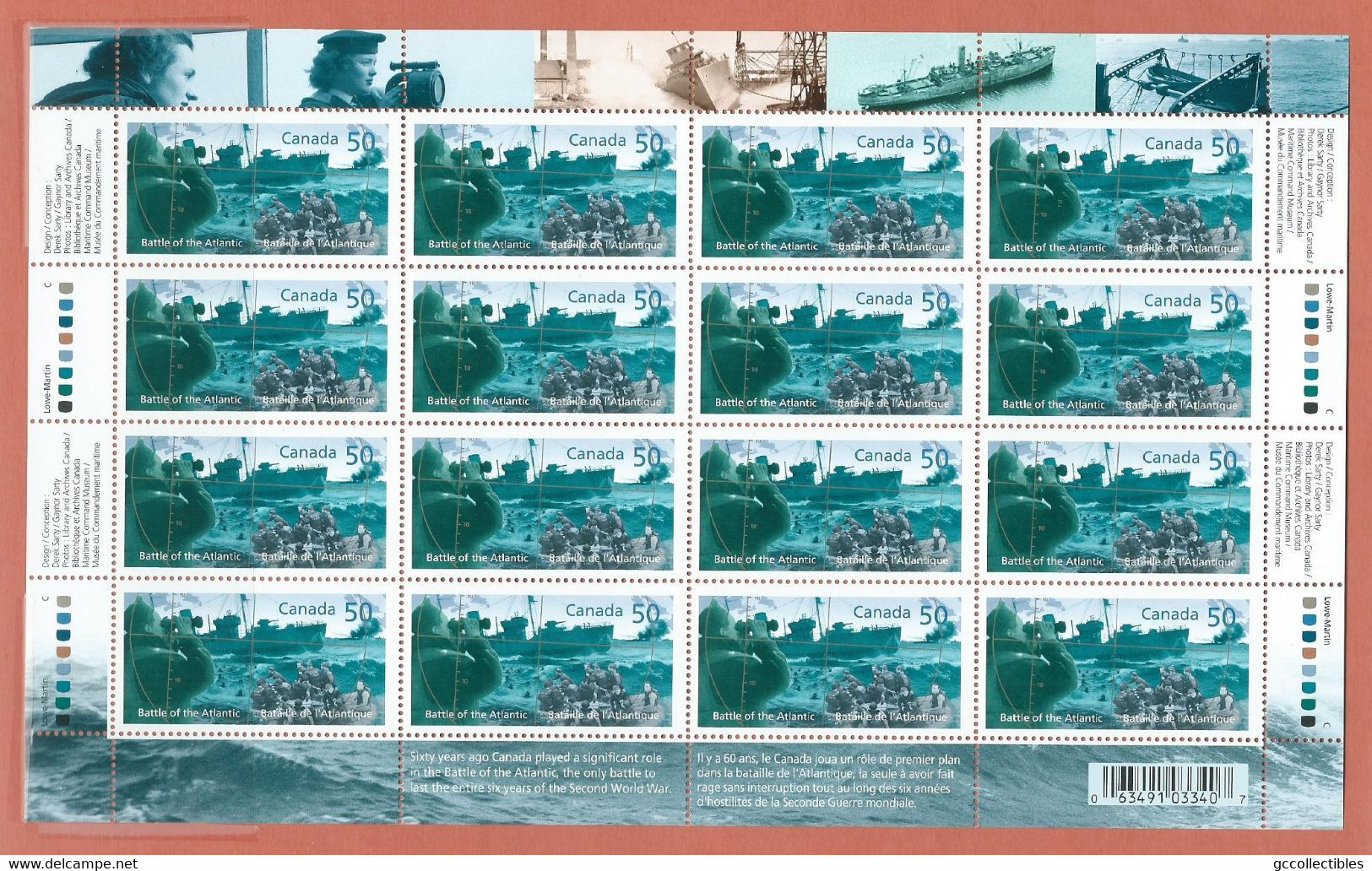 Canada # 2107 - Full Pane Of 16 MNH - Battle Of The Atlantic - Fogli Completi