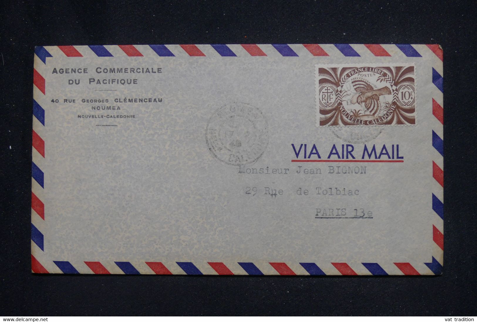 NOUVELLE CALÉDONIE -. Affranchissement France Libre Sur Enveloppe De Nouméa Pour La France - L 134758 - Storia Postale