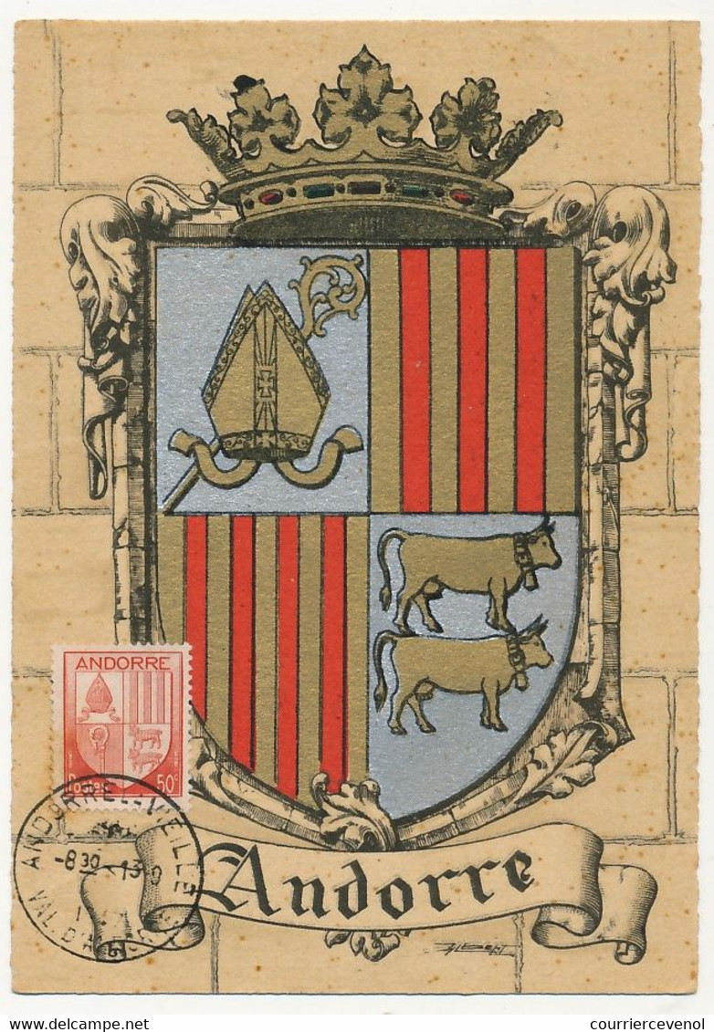 ANDORRE - Carte Maximum - 50c Blason D'Andorre - Obl Andorre La Vieille / Val D'Andorre - Maximumkarten (MC)