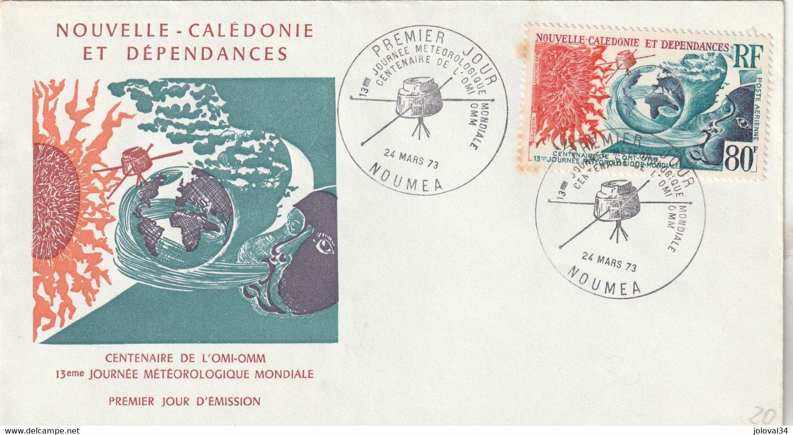 Nouvelle Calédonie FDC Yvert PA 140 Journée Météorologie Nouméa 24/3/1973 - Brieven En Documenten