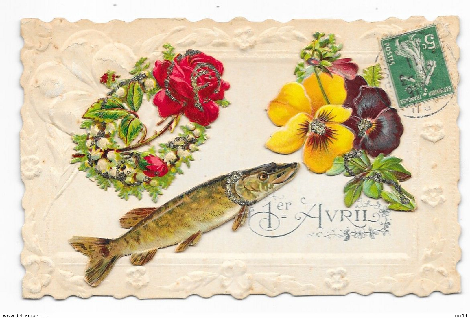 Cpa 1er Avril Carte Relief, Découpis, Poisson Et Fleurs, Très Belle Carte, Dos écrit - 1er Avril - Poisson D'avril