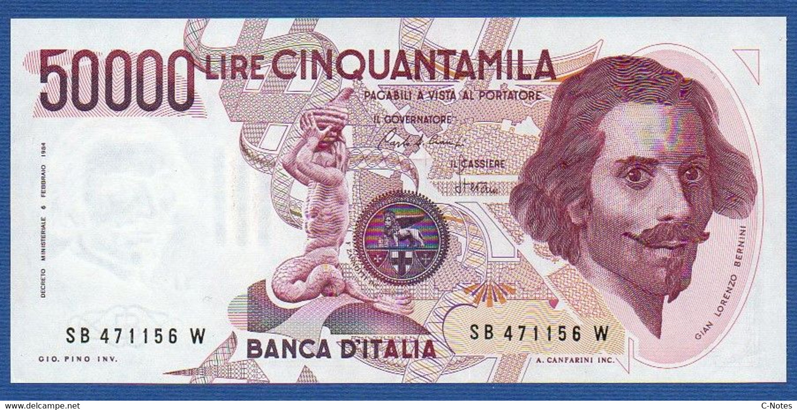 ITALY - P.113a – 50.000 50000 LIRE L. Bernini 06.02.1984  AUNC, Serie SB 471156 W - 50000 Lire