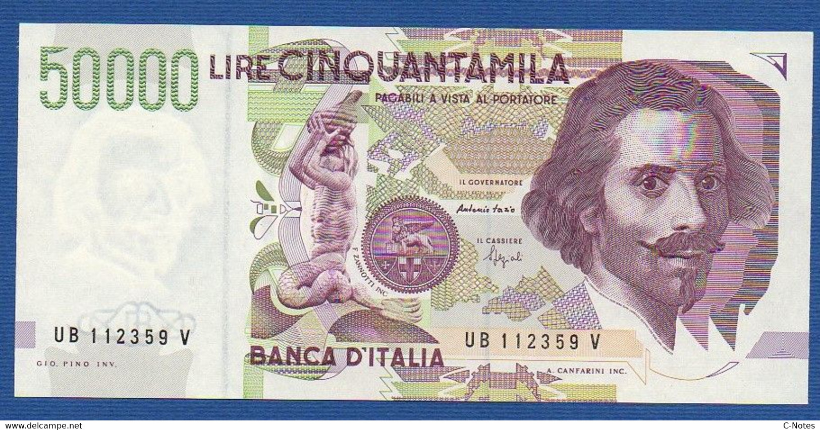 ITALY - P.116b – 50.000 50000 LIRE L. Bernini 27.05.1992  UNC, Serie UB 112359 V - 50.000 Lire