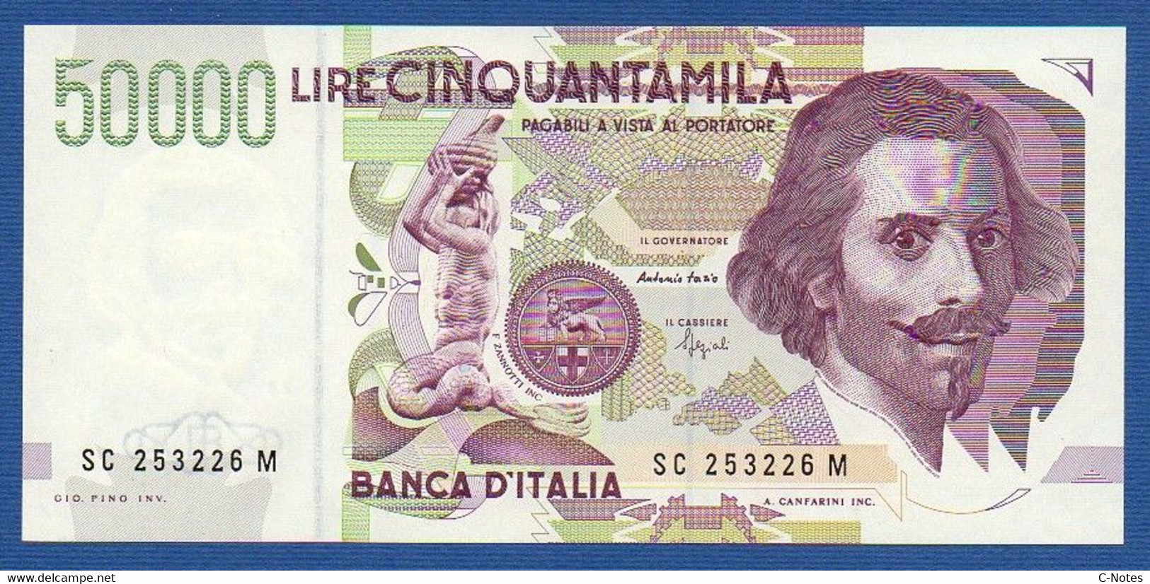 ITALY - P.116b – 50.000 50000 LIRE L. Bernini 27.05.1992  UNC, Serie SC 253226 M - 50000 Lire