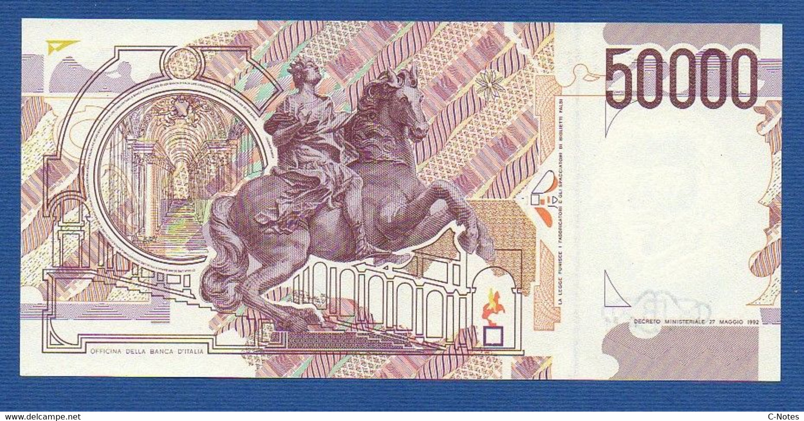 ITALY - P.116b – 50.000 50000 LIRE L. Bernini 27.05.1992  UNC, Serie SC 253226 M - 50.000 Lire