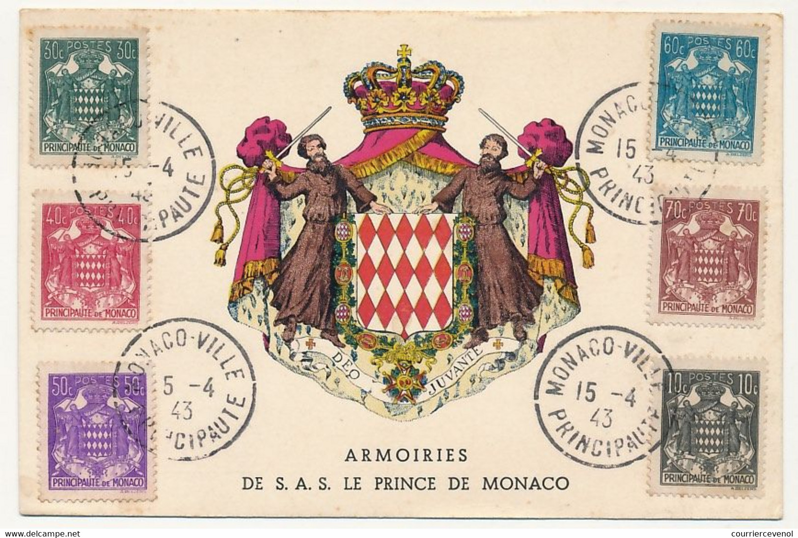 MONACO => Carte Maximum => Armoiries De S.A.S Le Prince De Monaco - Monaco-ville 5/4/1943 - Maximumkarten (MC)