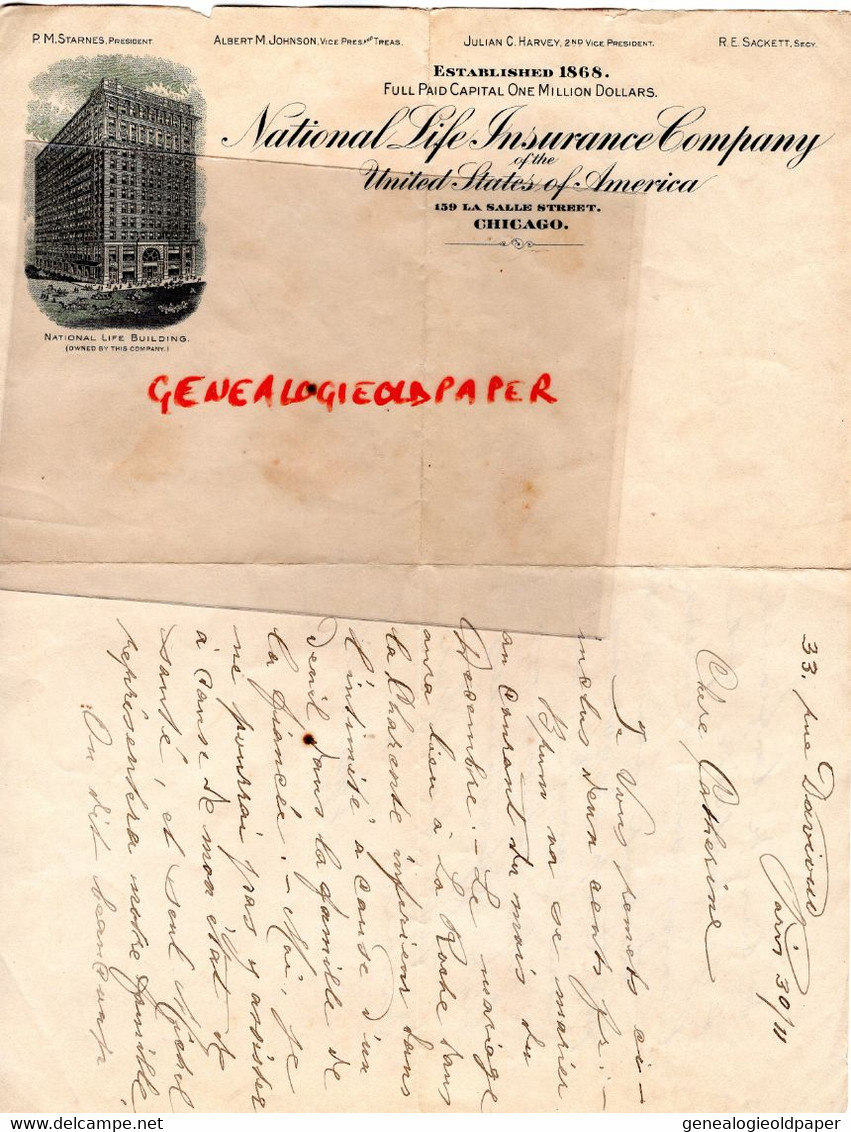 ETATS UNIS AMERIQUE- CHICAGO-LETTRE NATIONAL LIFE BUILDING- INSURANCE COMPANY-159 LA SALLE STREET-STRANES-JOHNSON-HARVEY - United States