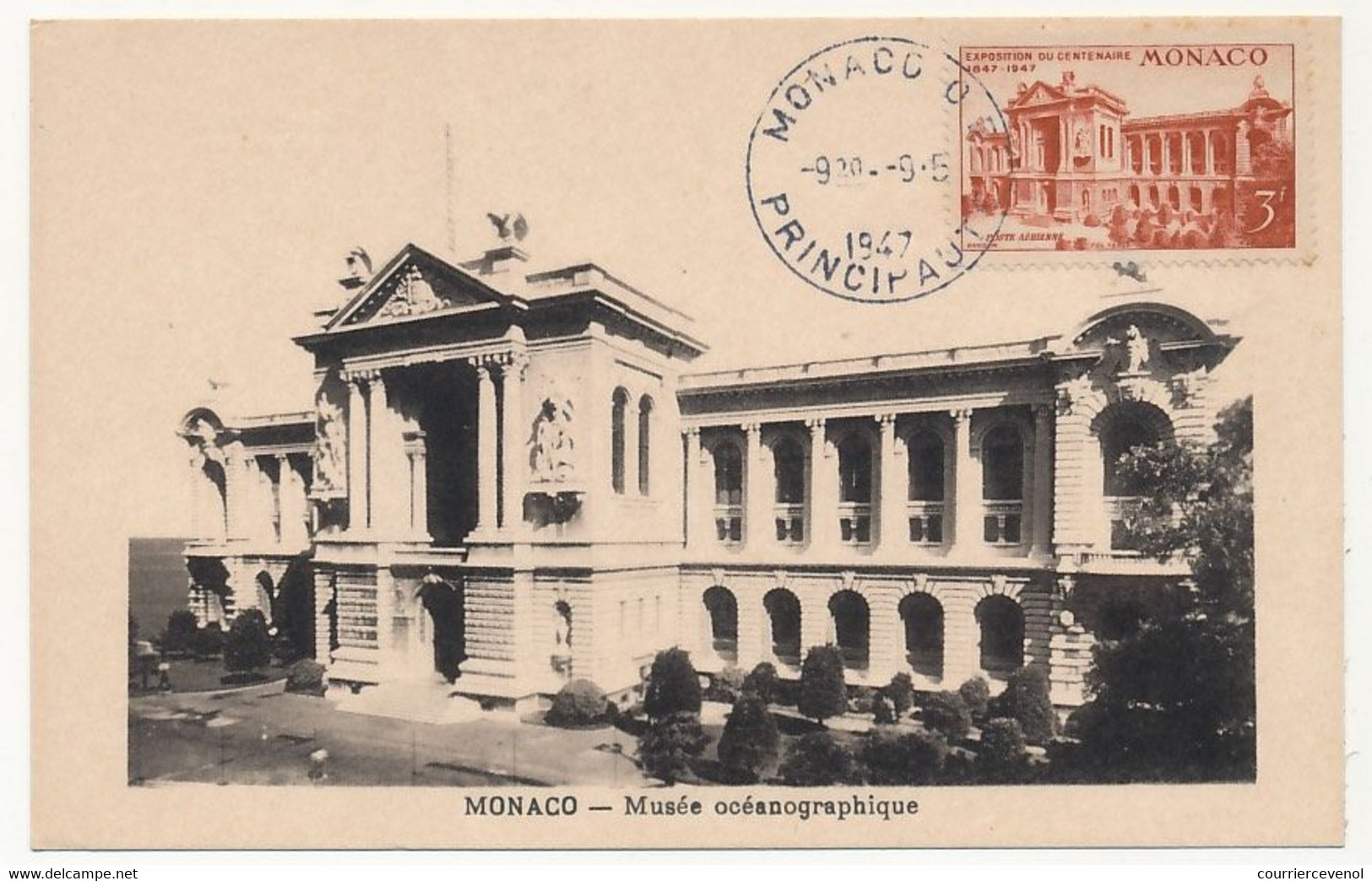 MONACO => Carte Maximum => 3F Exposition Du Centenaire - Musée Océanographique - Monaco O - 9/5/1947 - Cartes-Maximum (CM)