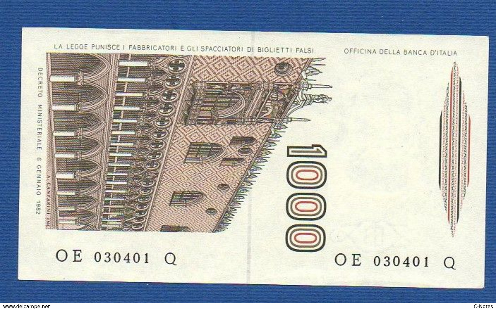 ITALY - P.109b – 1.000 LIRE Marco Polo - D. M. 06.01.1982  UNC, Serie OE 030401 Q - 1000 Lire