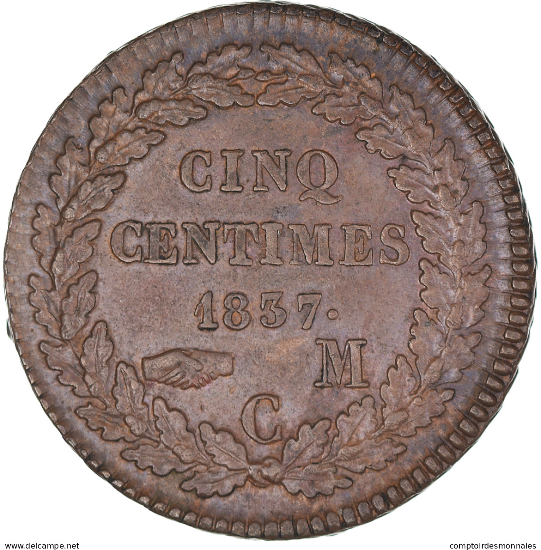 Monnaie, Monaco, Honore V, 5 Centimes, Cinq, 1837, Monaco, SUP, Cuivre - Charles III.