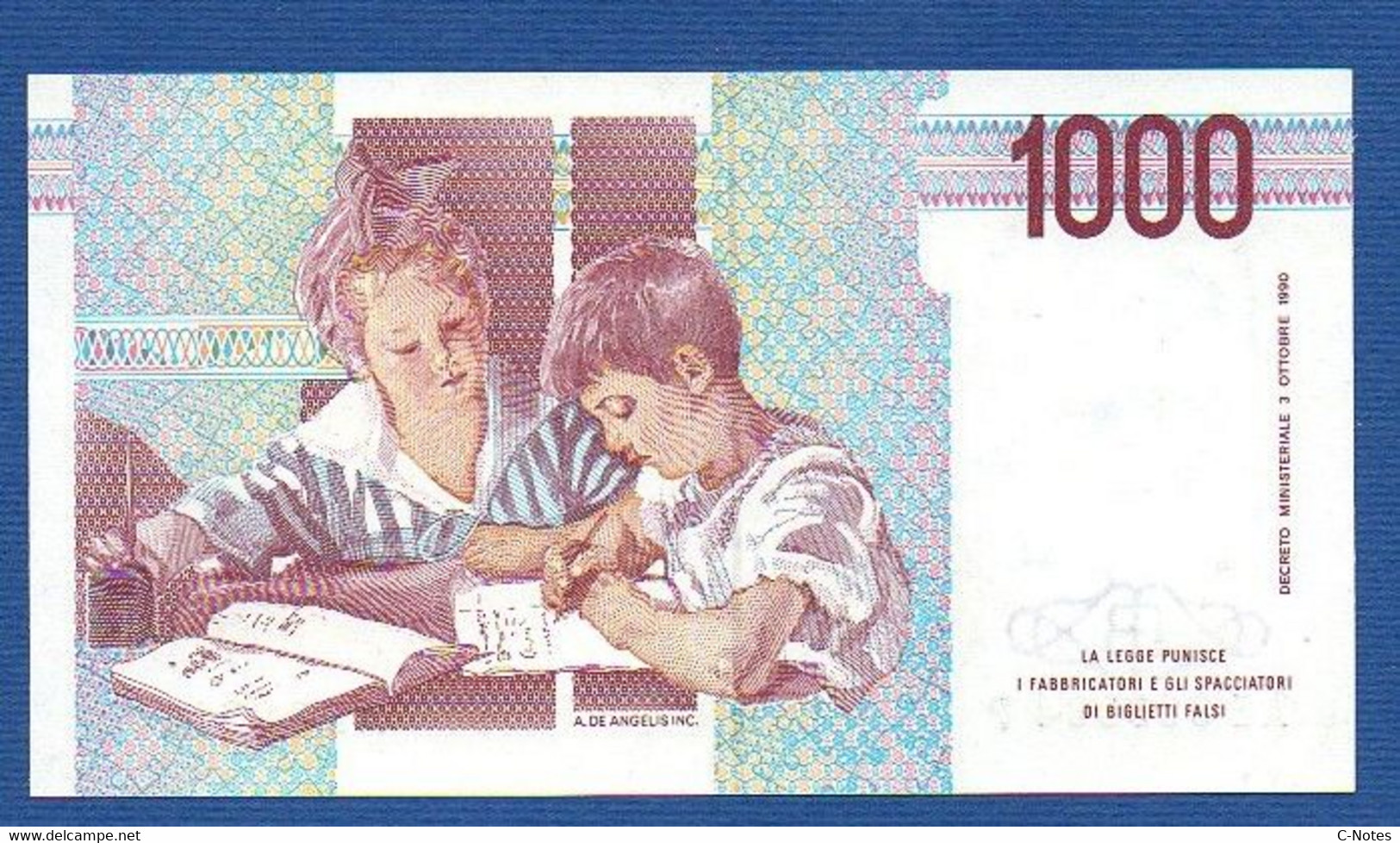 ITALY - P.114c – 1.000 LIRE M. Montessori 03.10.1990  UNC, Serie AE 983004 P - 1000 Lire