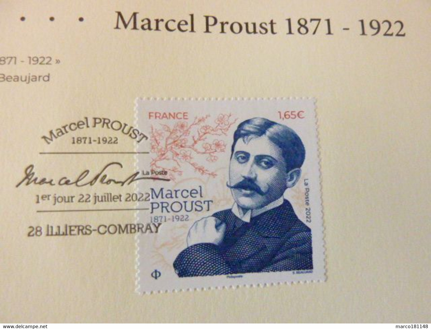 Notice Reprenant Le Timbre De Marcel PROUST - Premier Jour 22 Juillet 2022 - Collectors
