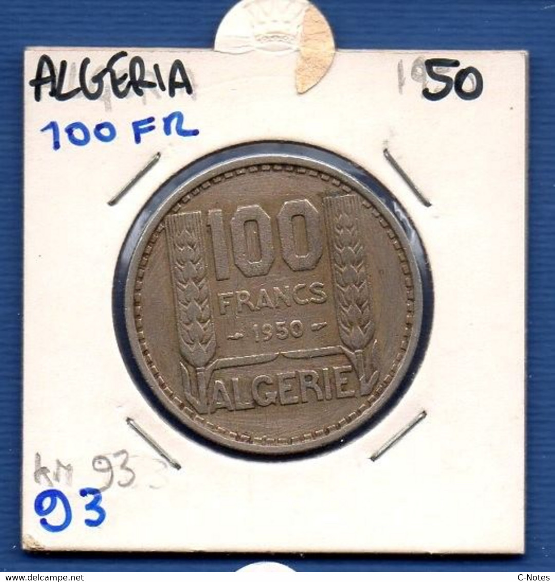 ALGERIA - 100 Francs 1950 Circulated -  See Photos -  Km 93 - Algérie