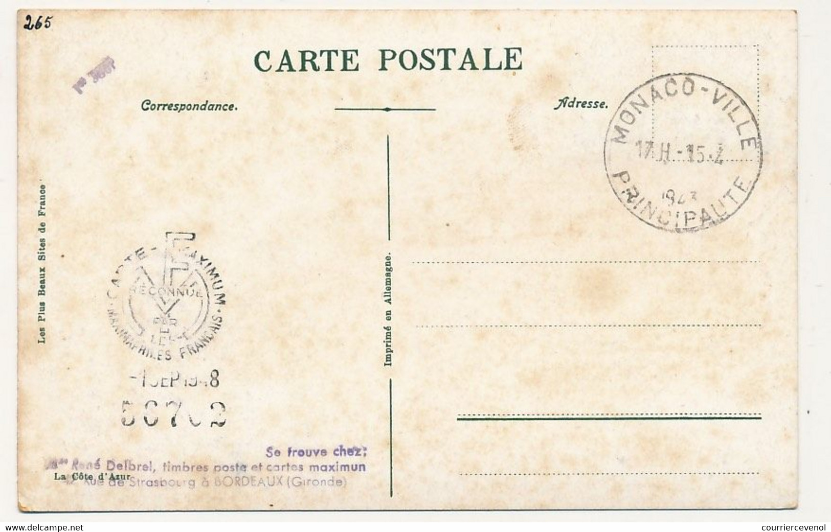 MONACO => Carte Maximum => 5F Porte Du Palais - Monaco-ville Principauté 17/2/1947 - Maximumkaarten