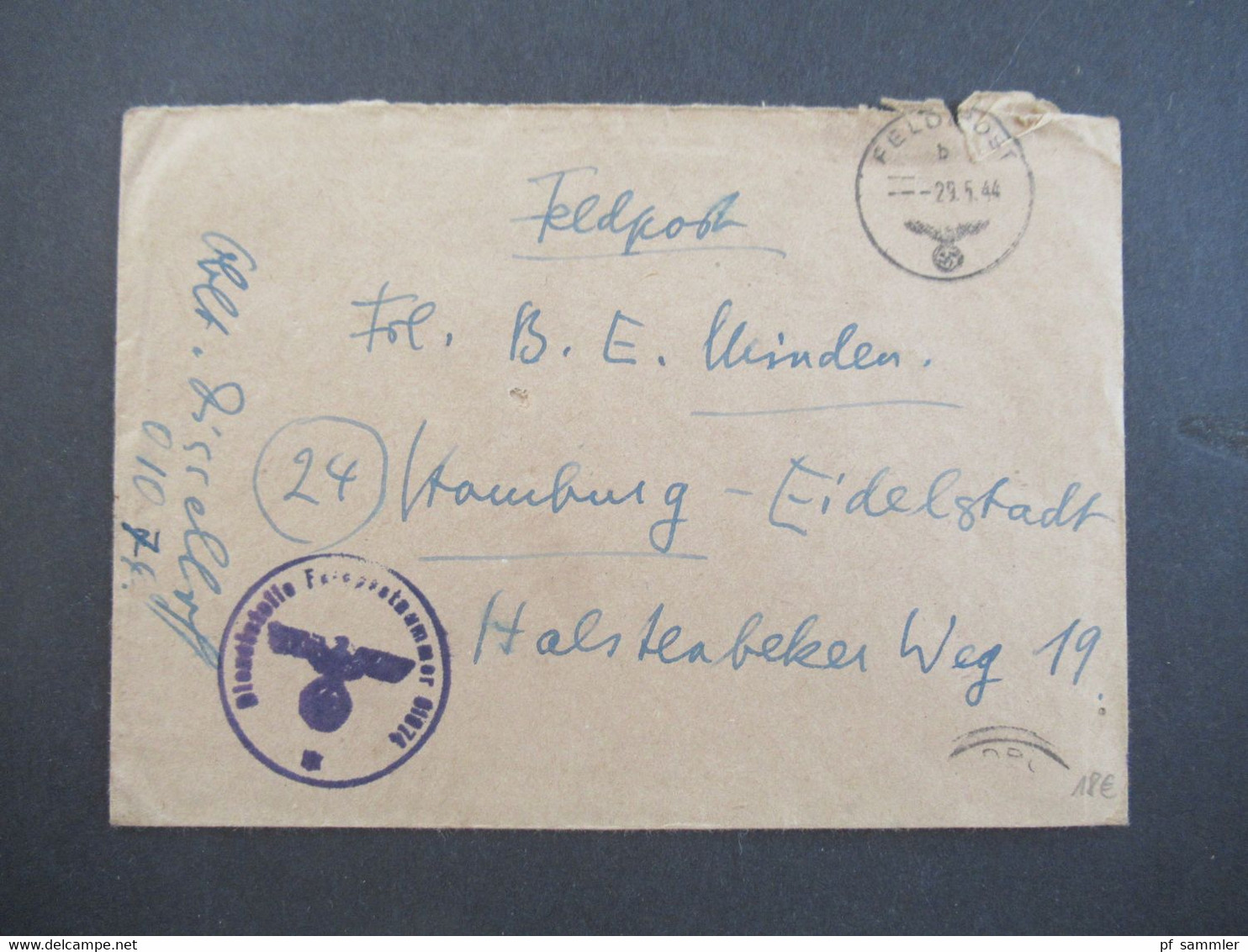 Feldpost 2.WK 3.Reich 1944 Absender FP Nummer 01074 Marinepostamt ?! - War 1939-45