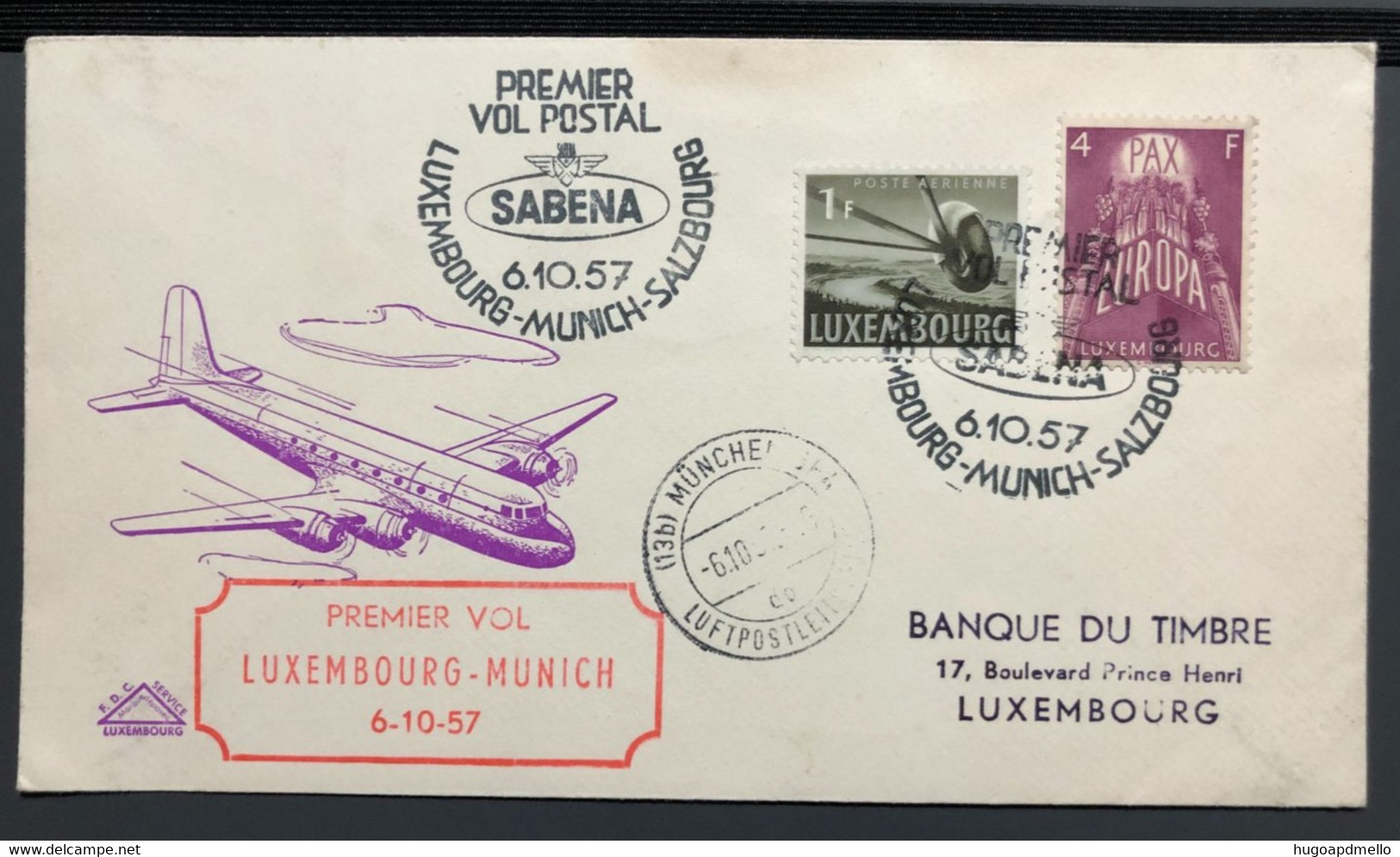 LUXEMBOURG, Circulated Cover « First Flight », « SABENA », 1957 - Briefe U. Dokumente