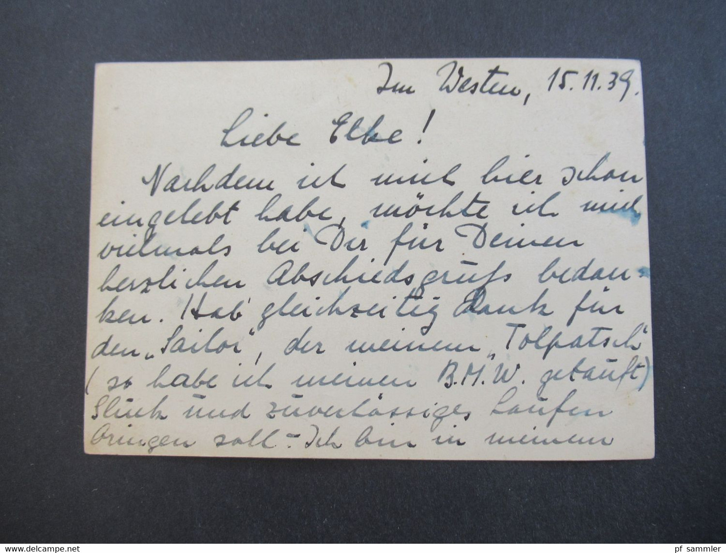 Frühe Feldpost 2.WK 3.Reich 15.11.1939 PK Mit Viel Inhalt Roter Stempel L1 Feldpost Geschrieben Im Westen - Guerre 1939-45