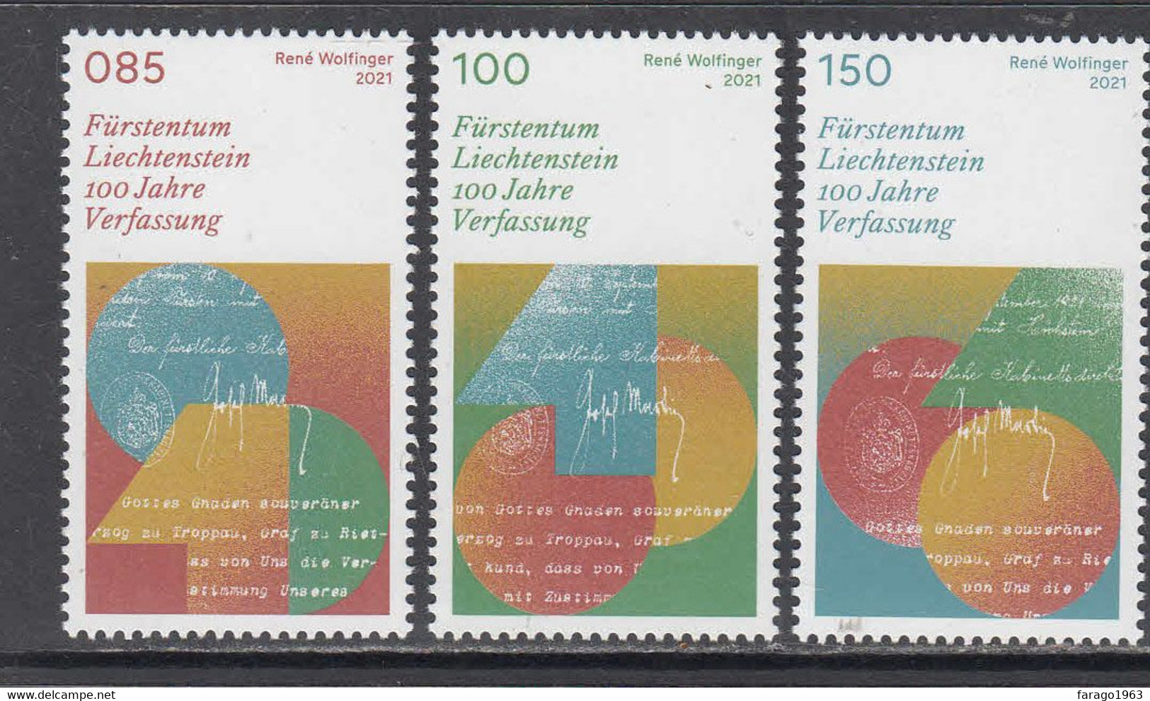 2021 Liechtenstein Constitution Democracy Complete Set Of 3 MNH @ BELOW FACE VALUE - Ongebruikt