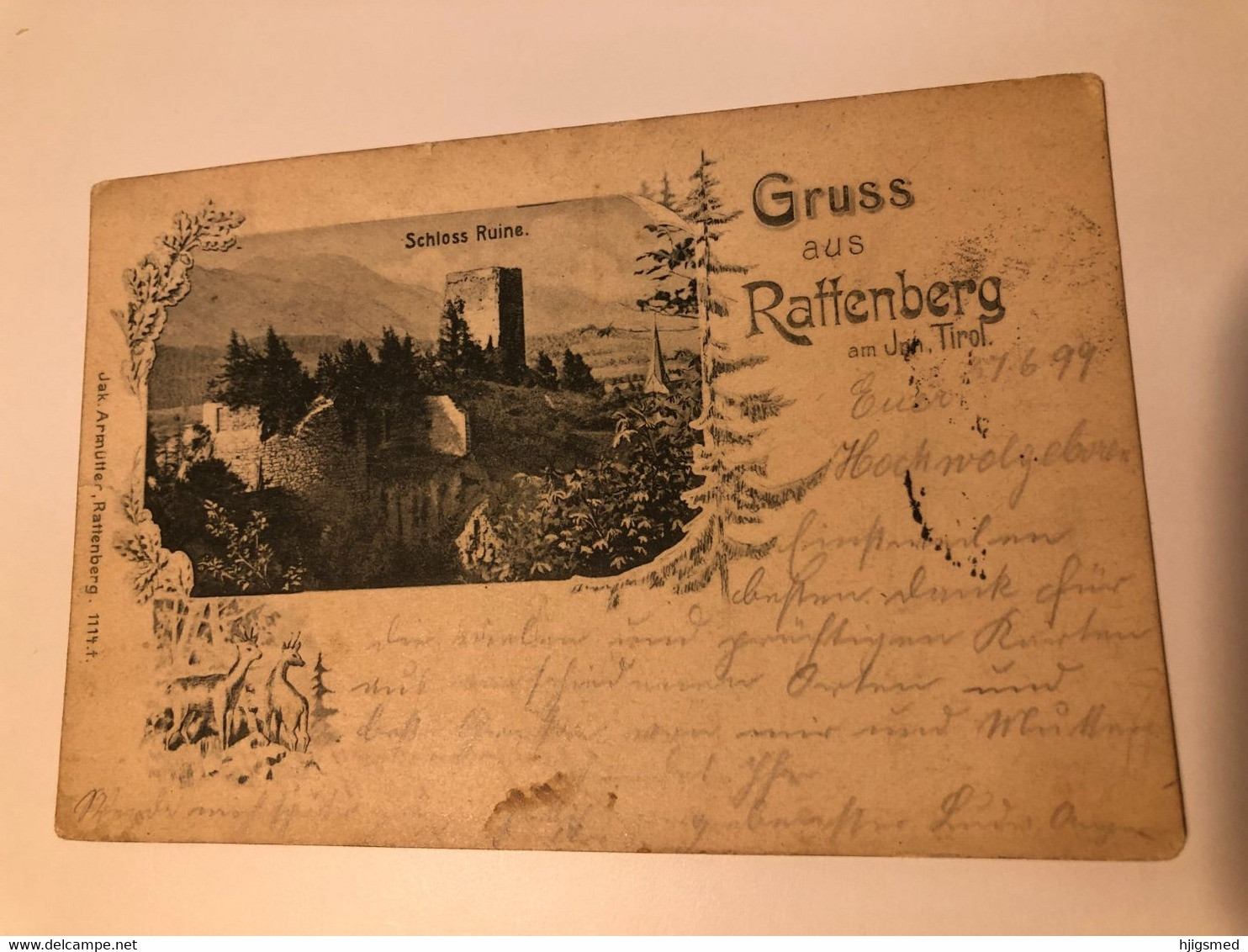 Austria Österreich 1899 Rattenberg Tirol Schloss Ruine Castle Ruins Border Deer Passepartout 15116 Post Card POSTCARD - Rattenberg