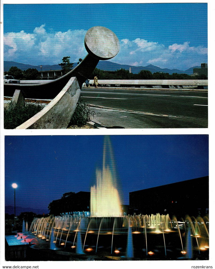 Lot 2 X CPA Hiroshima Japan Japon Heiwa Bridge Fountain At Night Peace Memorial Museum - Hiroshima